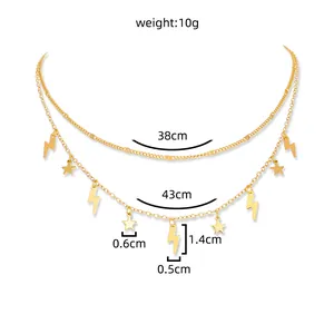 Detailed size specifications for the layered star and lightning pendant necklace