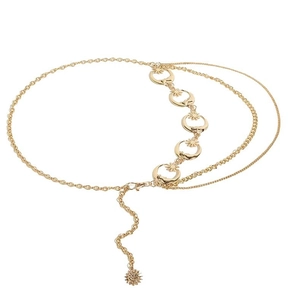 Chaîne de taille en métal doré avec pendentifs soleil et lune pour robes femme