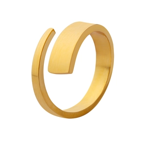 Modern minimalist gold titanium steel twisted open ring with a matte brushed texture
