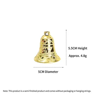 Golden Merry Christmas bell ornament with cutout pattern, 5.5cm height and 5cm diameter