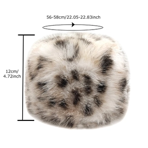 Detailed size chart for leopard faux fur bucket hat with head circumference measurements