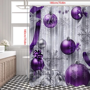 Dettaglio della tenda da doccia natalizia viola e argento, misura 180x180 cm