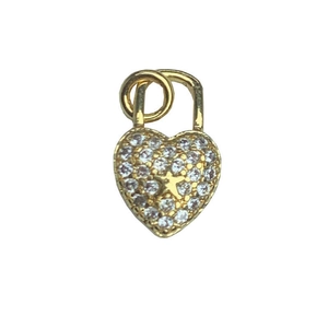 Golden heart pendant with pavé crystals and star motif on a clean white background