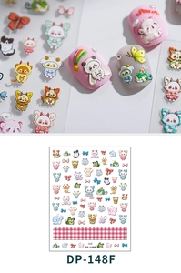 Detailed 5D embossed nail art sticker featuring 3D panda and deer cartoon patterns