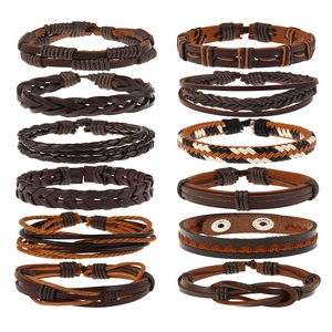 Vintage Braided Cowhide Leather Bracelets Multilayer Cord Wax Rope Alloy Metal Snaps Retro Punk Jewelry Men Women