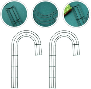 Detail of dark green J-shaped candy cane wire wreath frame for DIY Christmas decor