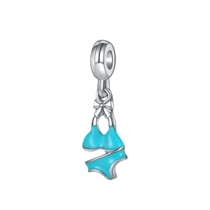 Blue bikini charm pendant in enamel and silver for DIY bracelets and necklaces
