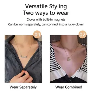 Versatile magnetic clover necklace for women with dual wearing styles and heart pendants