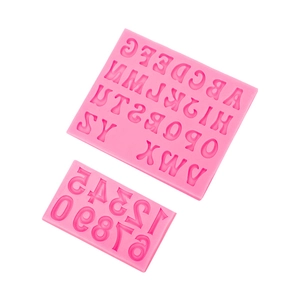 Detailed macro view of pink silicone molds with reverse alphabet and numbers for cakes