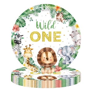 Set assiettes en carton animaux de la jungle Wild One pour fête 1er anniversaire