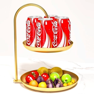 Luxury 2-tier gold metal snack tray with tiered fruit and drink display for home decor