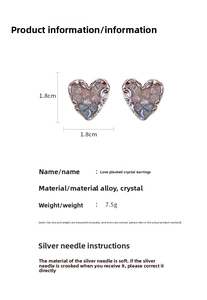 Tableau des tailles pour boucles d'oreilles cœur en cristal de 1,8 cm x 1,8 cm