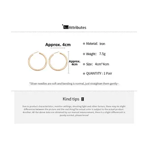 Detail specifications of 4cm gold hoop earrings with iron core and soft silver needles