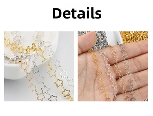 Detailed view of hollow star-shaped chain links in gold, silver, and rose gold finishes