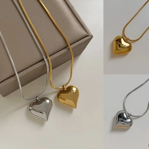 Heart Pendant Necklace Stainless Steel Mirror Polished Minimalist INS Style 3D Shape Jewelry For Women