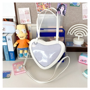 White heart-shaped JK uniform ita bag with clear PVC window and adjustable strap