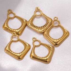 Rhombus Textured Pendant Charms Stainless Steel DIY Jewelry Making Findings For Earrings Necklaces Bohemian Style
