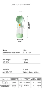 Detailed size parameters and specifications for portable dog water bottle with dimensions