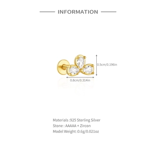 Detail specifications for 925 sterling silver three-petal flower earring with AAAAA zircon