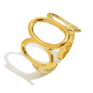 Bague multicouche ovale plaquée or 18 carats avec design géométrique minimaliste