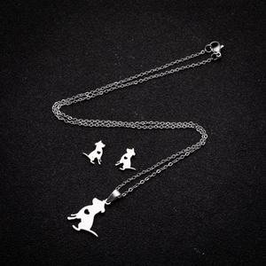 Three-piece stainless steel jewelry set featuring a cute dog silhouette with heart detail
