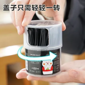 Black dual-head cotton swabs with ear pick tip in a 100-piece rotating dispenser box