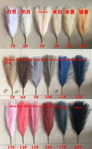 Comparison chart of 18 colors for faux pampas grass decor, 43cm height with 7-fork design
