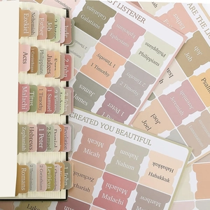 Minimalist Bible index tabs in earthy Morandi colors for Old and New Testament