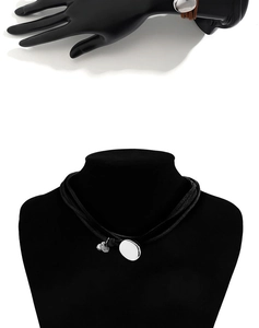 Double-layered black velvet choker and matching cord bracelet with silver round charms