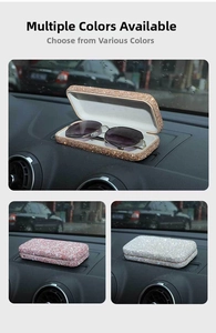 Detail of rhinestone car glasses box featuring soft inner lining and sparkling exterior