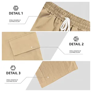 Men's khaki straight leg cargo pants with drawstring waist and flap pockets design