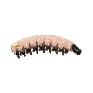 Pince à cheveux banane en peluche rose avec doublure acrylique et plaque dorée