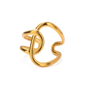 Bague géométrique minimaliste en or avec design croisé en acier inoxydable poli