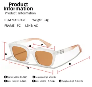 Detailed sizing chart for retro cat eye sunglasses with frame width and lens dimensions