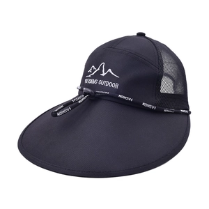 Men's outdoor fishing hat with wide brim, breathable mesh, and mountain embroidery detail