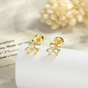 Cartilage Stud Earring Zircon Cluster Titanium Steel Gold Plated Helix Piercing Geometric Flat Screw Back Jewelry