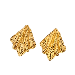 Retro 18K gold plated irregular lava texture geometric stainless steel stud earrings