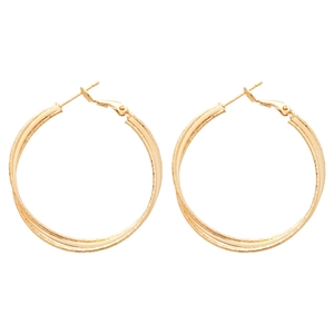 18k gold plated double layer cross hoop earrings with textured finish and high luster