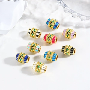 Barrel Beads Copper With Zircon And Enamel DIY Jewelry Making Bracelet Necklace Accessory Fashion Retro Style For Women