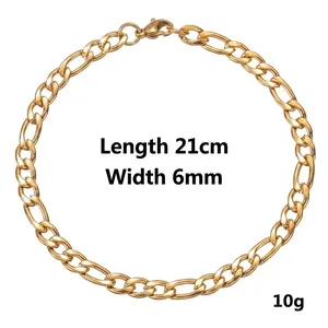 Vergoldetes 21cm Edelstahl Figaro-Armband 6mm breit für Herren im Hip-Hop-Stil