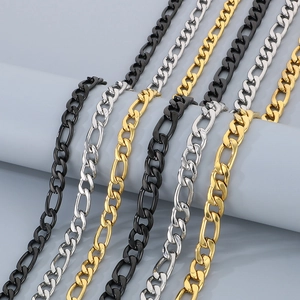 Detailed Figaro link chain necklaces and bracelets in gold, silver and black finish