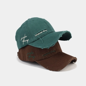 Distressed Washed Cotton Baseball Cap Vintage Ripped Letter Embroidery Adjustable Outdoor Streetwear Sun Hat For Women Men