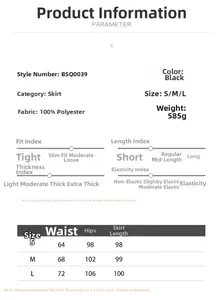 Detailed size guide table for petal design evening maxi skirt showing S M L measurements