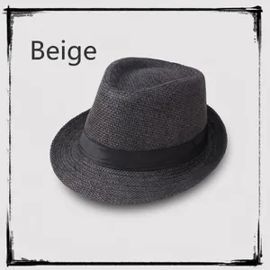 Close-up of a breathable linen fedora with a black grosgrain ribbon for summer wear