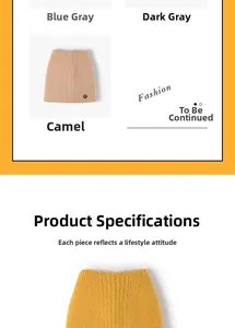 Détail de la texture en maille côtelée sur des bonnets camel et jaunes avec logo