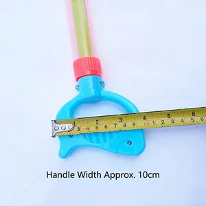 Kids long pull-out water gun with 10cm anti-slip blue handle and transparent tube