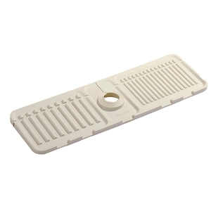Beige silicone faucet drain rack with textured surface for bathroom soap and sink storage
