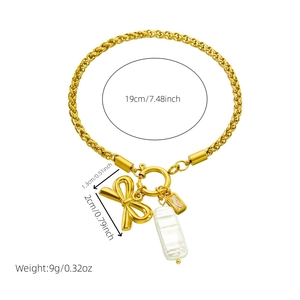Bracelet chaîne en acier inoxydable doré avec nœud, pendentif en nacre et zircon, 19cm