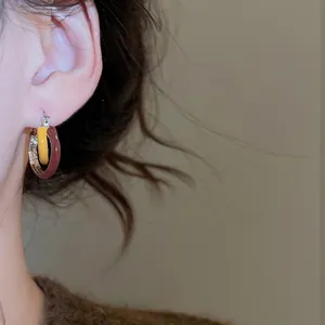 Vintage enamel hoop earrings with colorful patchwork design for women daily wear