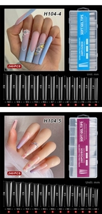 Size chart showing XXXL long clear gel nail tips with 12 sizes and specific measurements